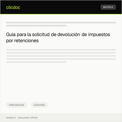 Vista previa del documento Solicitud de devolución de impuestos por retenciones internacionales — Internacional, Colombia