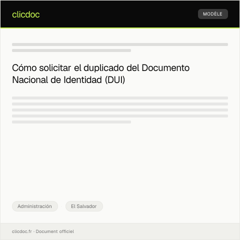 Vista previa del documento Solicitud de duplicado de Documento Nacional de Identidad (DUI) — Administración, El Salvador