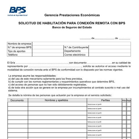 Vista previa del documento Solicitud de perfiles BSE — BPS - Formularios Para Solicitud De Perfiles, Uruguay