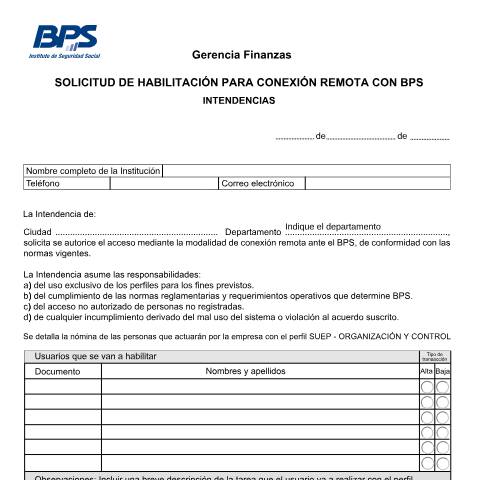 Vista previa del documento Solicitud de Perfiles Intendencias — BPS - Formularios Para Solicitud De Perfiles, Uruguay