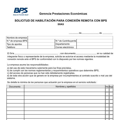Vista previa del documento Solicitud de perfiles SIIAS — BPS - Formularios Para Solicitud De Perfiles, Uruguay