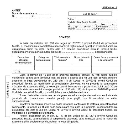 Document preview: Somație (OPANAF 967/2017) — Documente emise, România (CERFA n°A2_OPANAF_967_2017)