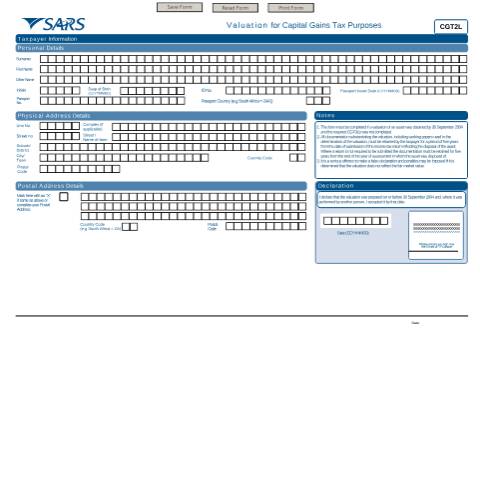 Document preview: CGT2L – Valuation for Capital Gains Tax Purposes – External Form — PDF Forms, South Africa (CERFA n°CGT2L)