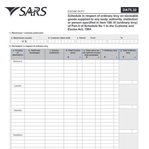 Document preview: DA 75 32 – Ad Valorem – External Form — PDF Forms, South Africa (CERFA n°DA 75 32)