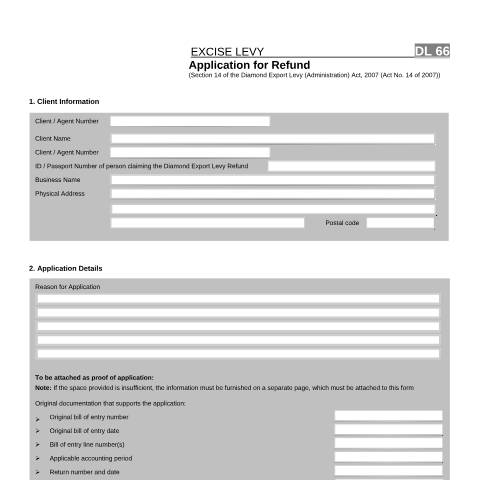 Document preview: DL 66 – Application for Refund – External Form — PDF Forms, South Africa (CERFA n°DL 66)