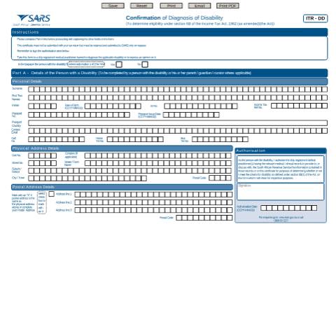 Document preview: ITR-DD – Confirmation of Diagnosis of Disability – External form — PDF Forms, South Africa (CERFA n°ITR-DD)
