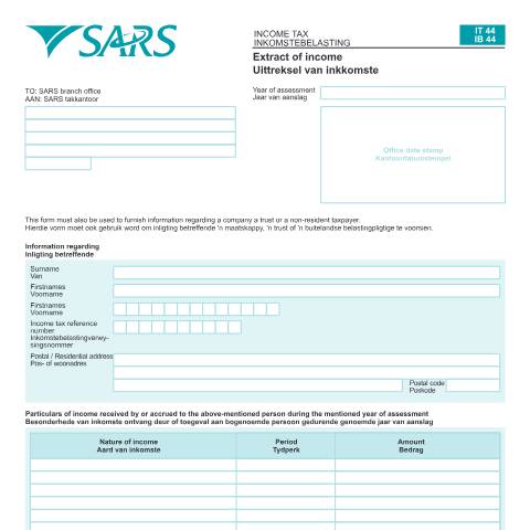 Document preview: IT44 – Extract of Income – External Form — PDF Forms, South Africa (CERFA n°IT44)
