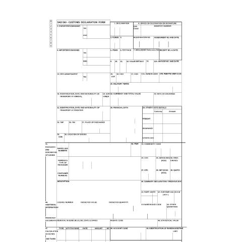 Document preview: SAD 500 Customs Declaration Form – External Form — PDF Forms, South Africa (CERFA n°SAD 500 Customs Declaration Form)