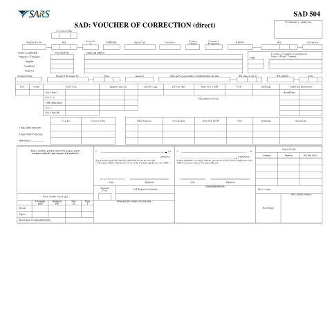 Document preview: SAD 504 – Voucher of Correction – External Form — PDF Forms, South Africa (CERFA n°SAD 504)