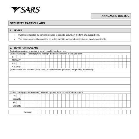 Document preview: DA 185.C – Security particulars – External Form — PDF Forms, South Africa (CERFA n°DA 185.C)