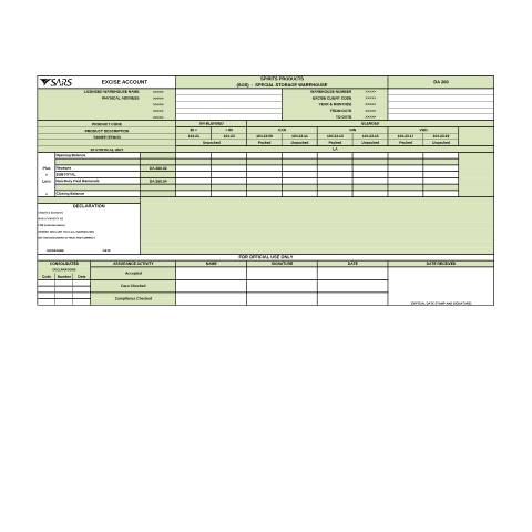 Document preview: DA 260C1 – Spirits SOS – External Form — PDF Forms, South Africa (CERFA n°DA 260C1)