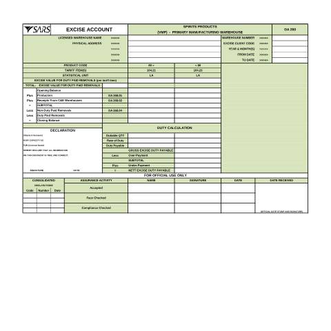 Document preview: DA 260C2 – Spirits VMP – External Form — PDF Forms, South Africa (CERFA n°DA 260C2)