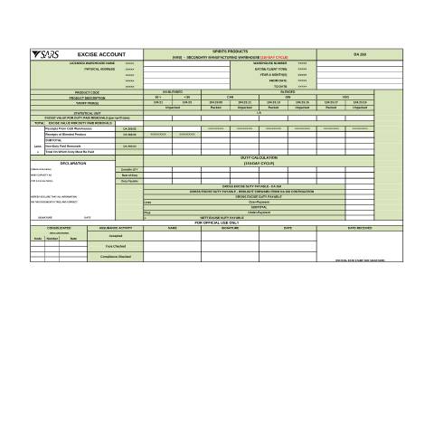 Document preview: DA 260C3 – Spirits VMS 110 day cycle – External Form — PDF Forms, South Africa (CERFA n°DA 260C3)