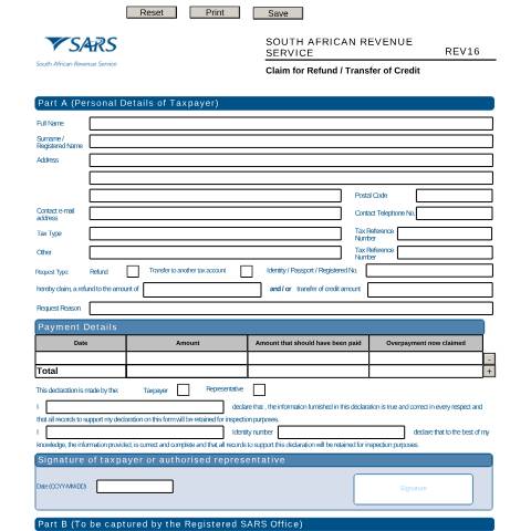 Document preview: Rev16 – Claim for STT Refund – External form — PDF Forms, South Africa (CERFA n°Rev16)