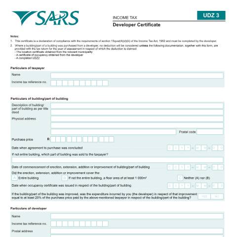 Document preview: LAPD-Gen-F04 – UDZ 3 Developer certificate – External Form — PDF Forms, South Africa (CERFA n°LAPD-Gen-F04)