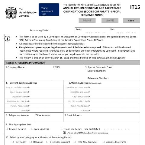 Document preview: Special Economic Zone IT15 2020 — Document, Jamaica (CERFA n°Special+Economic+Zone+IT15+2020)
