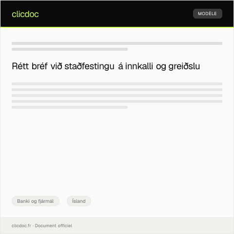 Document preview: Staðfesting á innkalli og greiðslu — Banki og fjármál, Ísland
