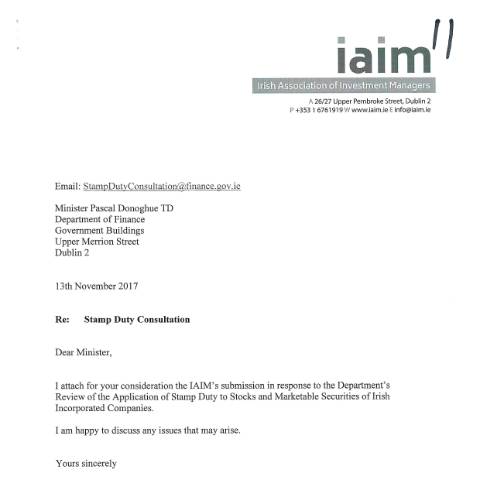 Document preview: Submissions to Consultation - Review of the Application of Stamp Duty to the Stocks and Marketable Securities of Irish Incorporated Companies — public submission number 11 review of the application of stamp duty to the stocks and — Department of Finance, Ireland