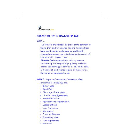 Document preview: Stamp Duty &amp; Transfer Tax — Document, Jamaica (CERFA n°stamp_duty)