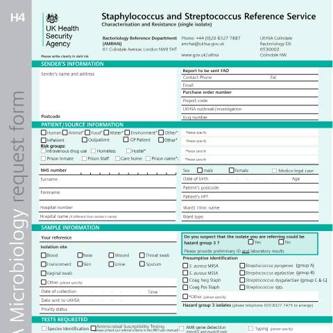 Document preview: Staphylococcus and streptococcus reference service: single isolate — UK Health Security Agency, United Kingdom