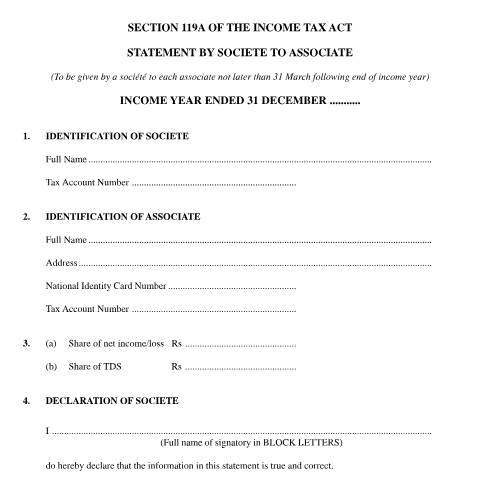 Document preview: Statement by Société to Associate — Document, Mauritius (CERFA n°StatementSocieteAssociate)
