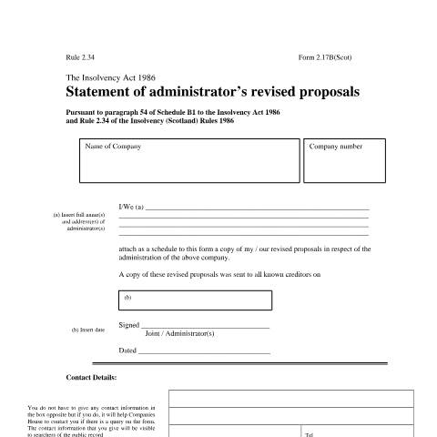 Document preview: Statement of administrator’s revised proposals: form 2.17B (Scotland) — The Insolvency Service, United Kingdom