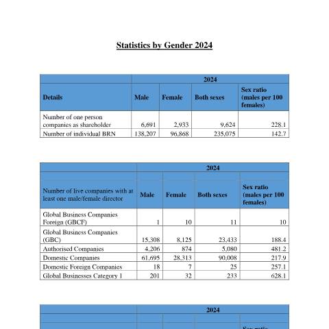 Document preview: Statistics by Gender 2024 — Publication, Mauritius (CERFA n°Statistics-by-Gender-2024)