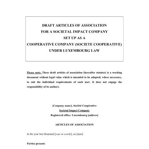 Aperçu du document en Draft articles of association SCOP SIS — Rcs, Luxembourg (CERFA n°statuts-types-cooperative-sis)