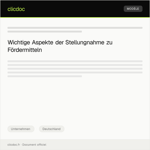 Dokumentvorschau: Stellungnahme zu Fördermittelanträgen für mein Unternehmen — Unternehmen, Deutschland
