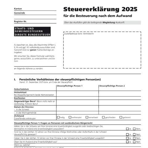 Dokumentvorschau: 3 - Steuererklärung für die Besteuerung nach dem Aufwand — Direkte Bundessteuer, Schweiz (CERFA n°3)