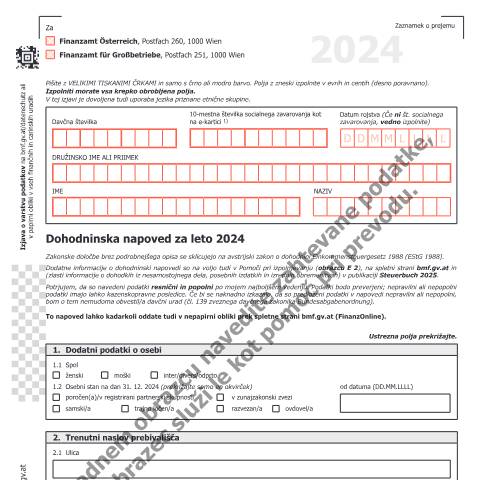 Dokumentvorschau: E1-SI — Dohodninska napoved za leto 2024 — Steuern, Österreich (CERFA n°E1-SI)
