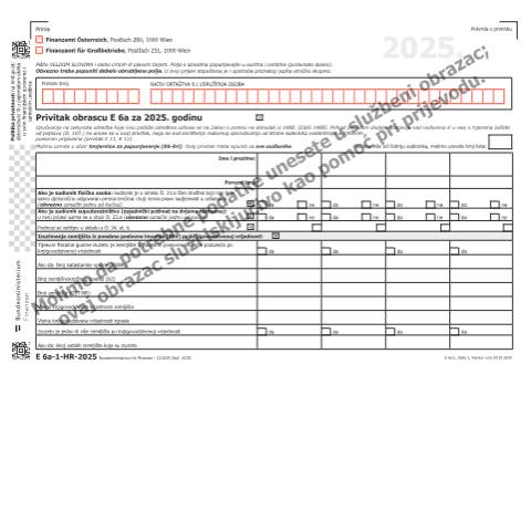 Dokumentvorschau: E6a-1-HR — Privitak obrascu E 6a za 2025. godinu — Steuern, Österreich (CERFA n°E6a-1-HR)