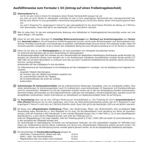 Dokumentvorschau: L54a — Ausfüllhinweise zum Formular L 54 (Antrag auf einen Freibetragsbescheid) — Steuern, Österreich (CERFA n°L54a)