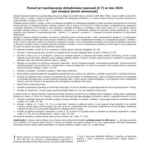 Dokumentvorschau: E8-SI — Pomoč pri izpolnjevanju dohodninske napovedi (E 7) za leto 2024 (pri omejeni davčni obveznosti) — Steuern, Österreich (CERFA n°E8-SI)