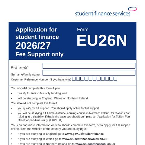 Document preview: Student finance application forms and notes for new 2026 to 2027 full-time tuition fee only students — Student Loans Company, United Kingdom