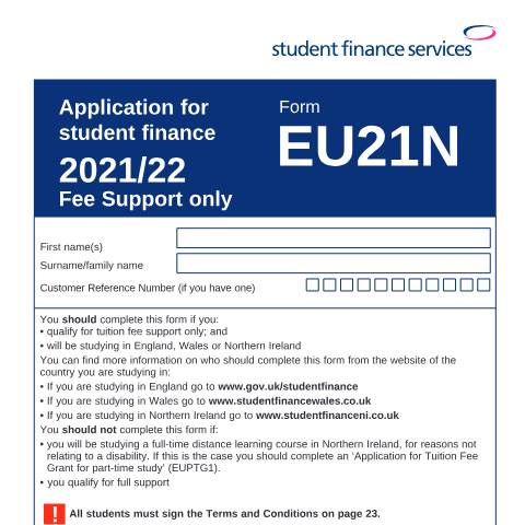 Document preview: Student finance application forms and notes for new Tuition Fee only students — Student Loans Company, United Kingdom