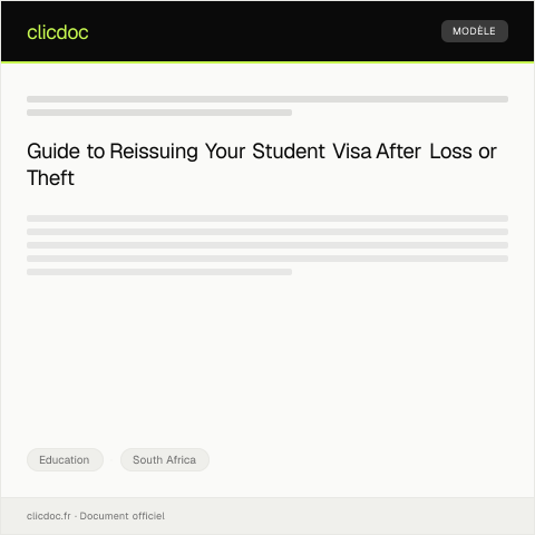 Document preview: Request for Student Visa Reissue after Lost or Stolen Card — Education, South Africa