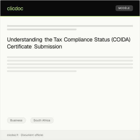 Document preview: Submission of Tax Compliance Status (COIDA) Certificate — Business, South Africa
