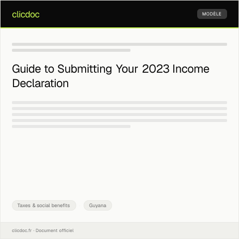 Document preview: Submission of Income Declaration for Tax Assessment 2023 to Guyana Revenue Authority — Taxes & social benefits, Guyana