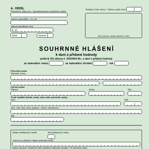 Document preview: Souhrnné hlášení k dani z přidané hodnoty — Daň z přidané hodnoty — Vyměřovací řízení, Česko (CERFA n°25 5521/a)