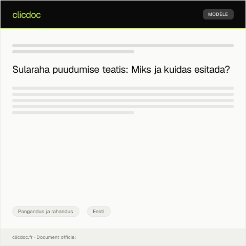 Document preview: Sularaha puudumise teatis digitaliseeritud vorm — Pangandus ja rahandus, Eesti