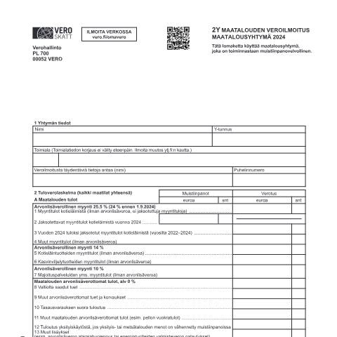 Document preview: 2Y Maatalouden veroilmoitus – maatalousyhtymä (3003) — 2Y Maatalouden veroilmoitus – maatalousyhtymä (3003), Suomi (CERFA n°Vero 3003)