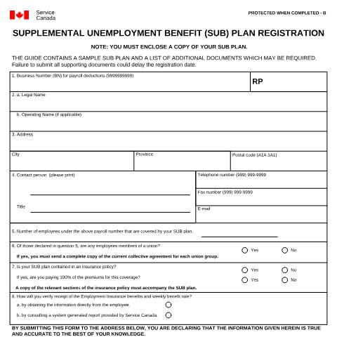 Document preview: SUPPLEMENTAL UNEMPLOYMENT BENEFIT (SUB) PLAN REGISTRATION — Supplemental unemployment benefit plan, Canada (CERFA n°NAS5036)