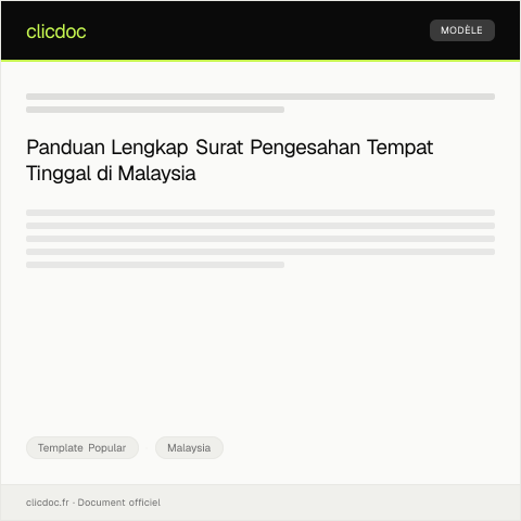 Document preview: Surat Pengesahan Tempat Tinggal — Template Popular, Malaysia