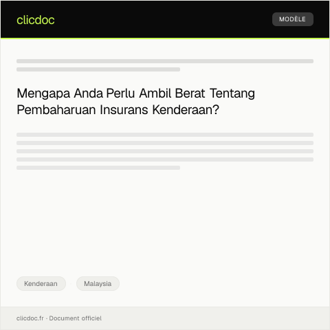 Document preview: Surat Peringatan Pembaharuan Insurans Kenderaan — Kenderaan, Malaysia