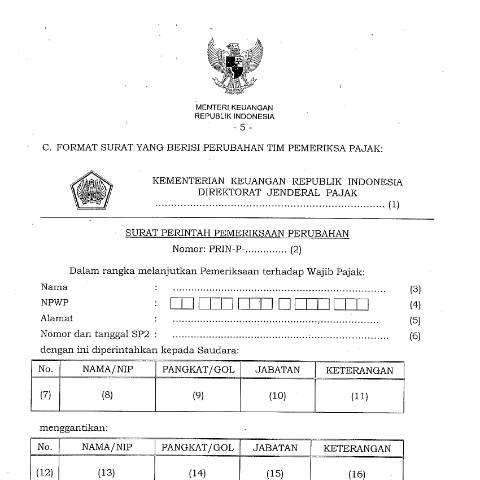 Document preview: Surat Perintah Pemeriksaan Perubahan — Surat Perintah Pemeriksaan Perubahan, Indonesia (CERFA n°ID-DJP-C-Format-Surat-yg-Berisi-Perubahan-Tim-Pemeriksa-Pajak-1)