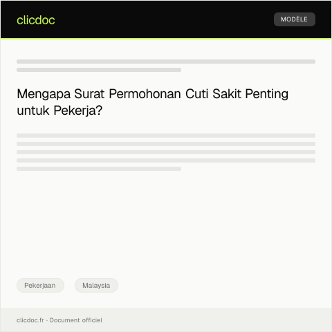 Document preview: Surat Permohonan Cuti Sakit — Pekerjaan, Malaysia