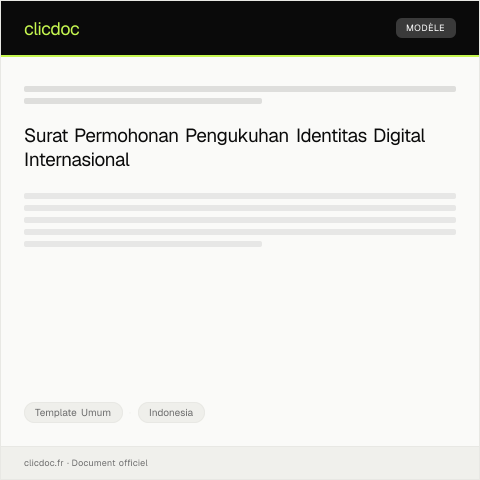 Document preview: Surat Permohonan Pengukuhan Identitas Digital Internasional — Template Umum, Indonesia