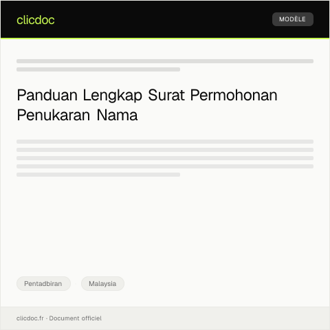 Document preview: Surat Permohonan Penukaran Nama dalam Dokumen Rasmi — Pentadbiran, Malaysia