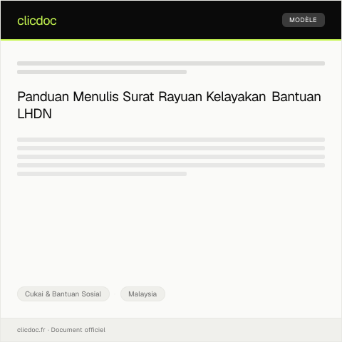 Document preview: Surat Rayuan untuk Kelayakan Bantuan — Cukai & Bantuan Sosial, Malaysia